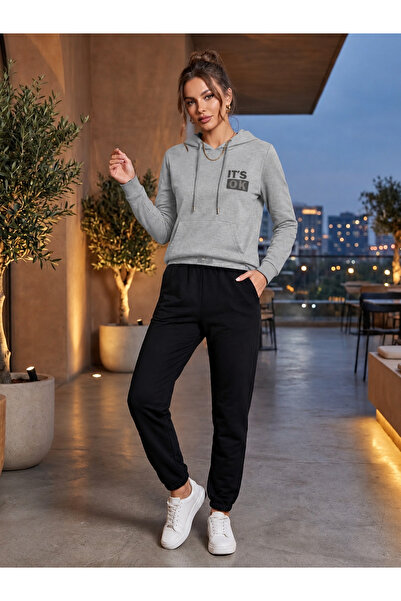 CLOTHES33 Trening cu glugă, set din 2 piese, model de iarnă cu imprimeu șarju...