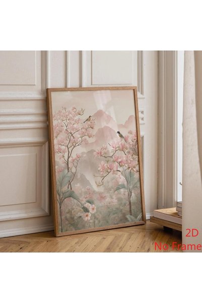 Generic Brand 1pc Chinoiserie Cherry Blossom Asian Landscape Bird Soft Pastel...