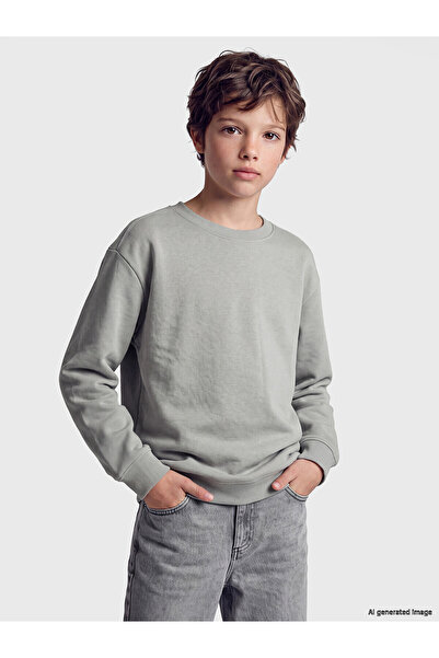 LC Waikiki Two Mt Shop Quality Lcw Kids Gray Oval Collar Boys' Sweatshirt