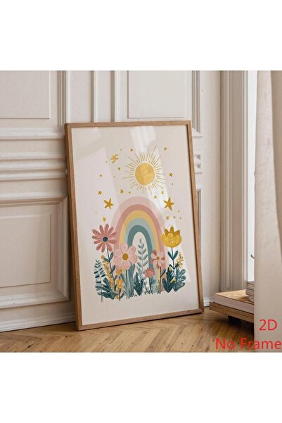 Generic Brand 1pc Boho Rainbow Pastel Kids Room Floral Rainbow Canvas Wall Ar...
