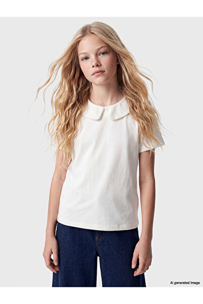 LC Waikiki Two Mt Shop Quality Lcw Kids White Baby Collar Girls' T-Shirt