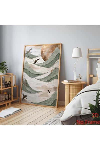 Generic Brand 1pc Beige Sage Green Japanese Crane Canvas Wall Art, Wabi Sabi ...