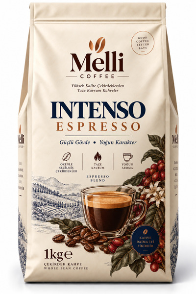 MELLI COFFEE Intenso Espresso Çekirdek Kahve 1 kg – Güçlü Gövde & Yoğun Karakter