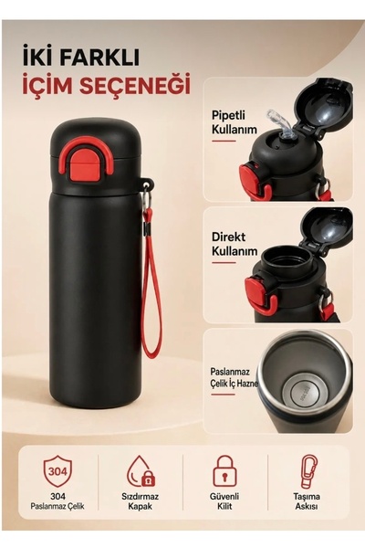 Hane216 304 Stainless Steel Children's Water Bottle 600 ml Leak-Proof Water B...