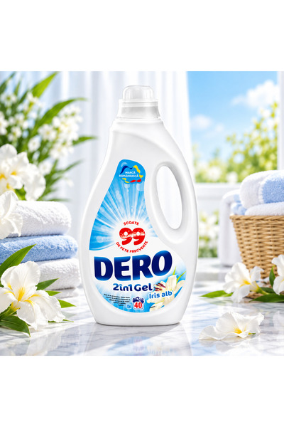 Dero 2 σε 1 Τζελ Άιρις Άλμπ, υγρό απορρυπαντικό ρούχων, 2 λίτρα, 40 πλύσεις