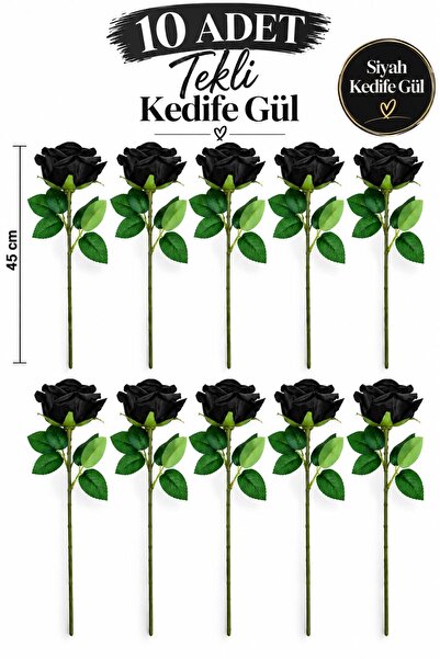 BYSHOPPİNG Premium Tek Saplı Kadife Gül 10 Adet Dekoratif ''45 cm'' Çiçek