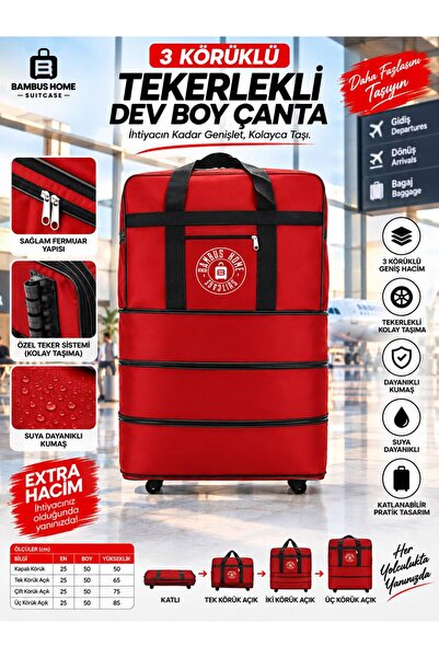 Bambus Fit 3 Körüklü Tekerlekli Çanta - Geniş Hacimli-Katlanabilir -Seyehat v...