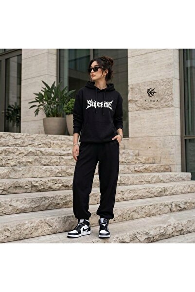 CLOTHES33 Trening cu glugă, set din 2 piese, de iarnă, cu imprimeu Supreme, p...