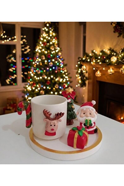 sutasarimevi Christmas Themed Handmade Porcelain Turkish Coffee Cup and Prese...