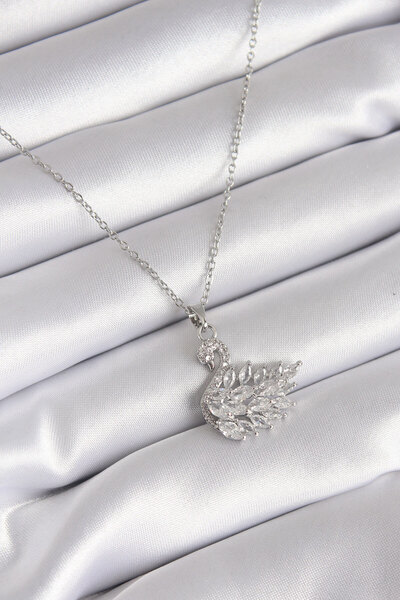 Clariss 316L Steel Silver Color Zircon Stone Swan Model Women's Necklace