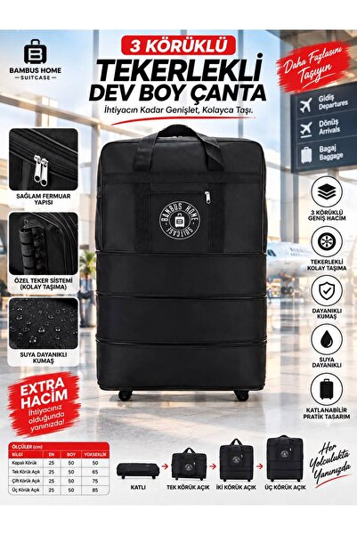 Bambus Fit 3 Körüklü Tekerlekli Çanta - Geniş Hacimli-Katlanabilir -Seyehat v...