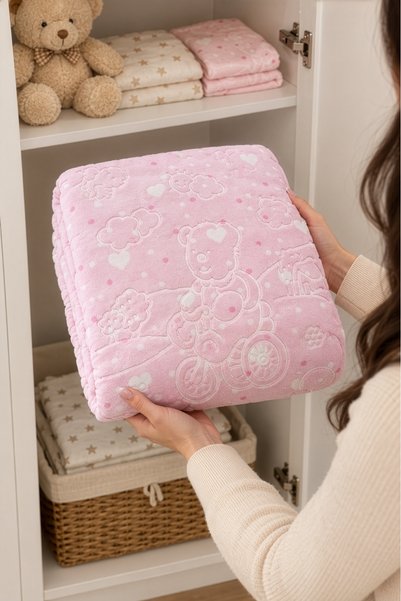 Merinos Plush Baby Blanket Newborn Blanket, Baby Blanket Soft Blanket Pink Winter Plush Baby Blanket Pink Bear