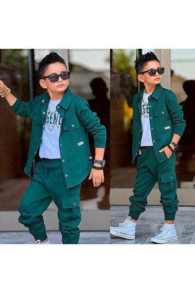 CALİSA Boy's 3-Piece Pique Set Jacket T-Shirt Cargo Pants Stylish Sports Comb...