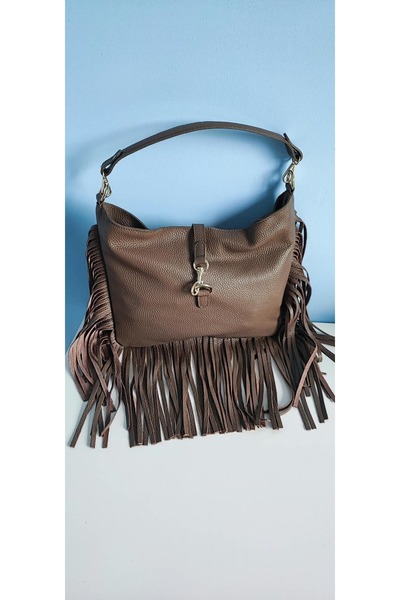 Miri Concept Geantă de umăr Hobo cu franjuri, piele naturală