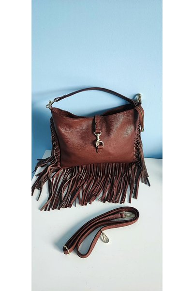 Miri Concept Geantă de umăr Hobo cu franjuri, piele naturală