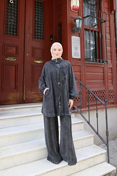 NİSUM MODA Floral Embroidered Zippered Tencel Set