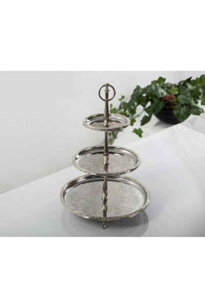 BULUTHOMEAKSESUAR GÜMÜŞ 3 KATLI SUNUM TABAĞI 15CM/22CM/30CM