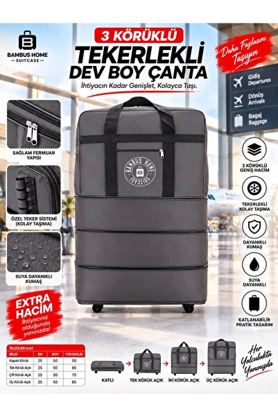 Bambus Fit 3 Körüklü Tekerlekli Çanta - Geniş Hacimli-Katlanabilir -Seyehat v...