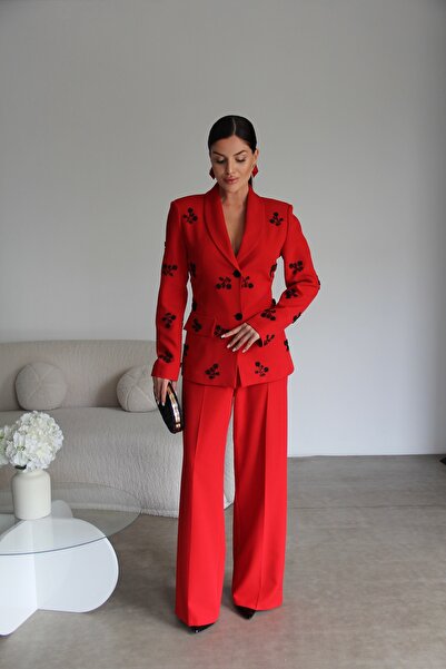 Julidress Beaded Embroidery and Back Tie Detail Jacket and Pants Design Set