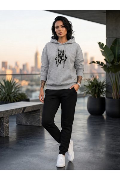CLOTHES33 Trening cu glugă, set din 2 piese, model unisex, pentru iarnă, cu i...