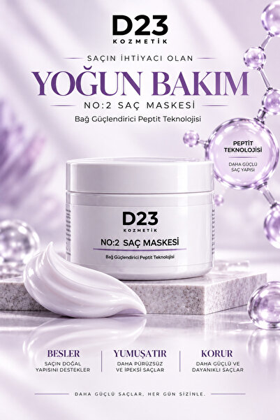 D23 KOZMETİK D23 No:2 Durulanmayan Saç Maskesi – Peptit Destekli 250 ml.