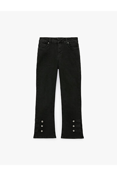 Koton High Waist Slim Fit Cotton Pocket Button Detail Short Spanish Flare Den...