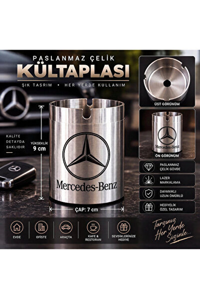 Homento 5'li Mercedes Temalı Paslanmaz Çelik Küllük – Lazer Markalama Özel Ta...