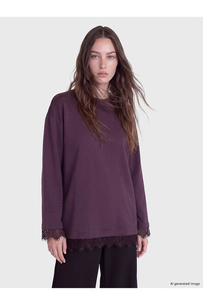 LC Waikiki Nevavm Farkıyla Lcw Modest Plum Interlock Plain Loose & Baggy Wome...