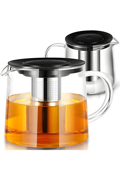Retoo Ceainic cu infuzor, sticlă borosilicată și oțel inoxidabil, 1,5L, negru...