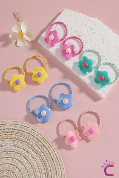 Cinderella Set of 10 Vibrant Colored Girls' Hair Ties with Wildflower Figures...