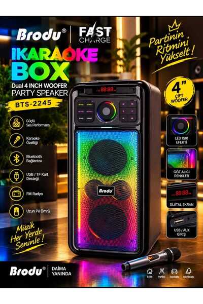 Başkenttekno BTS-2245 Çift 4" 80W Woofer Kablosuz Karaoke Parti Hoparlörü | R...