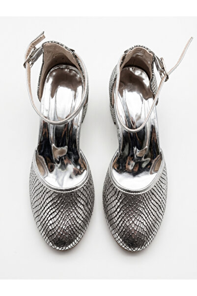 KATEYLER Silver Patterned Girls' Heeled Shoes