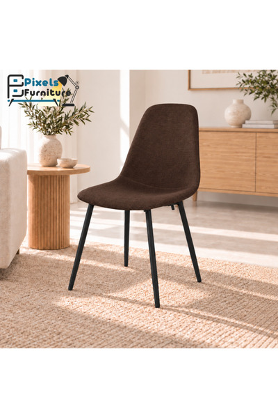 PixelsFurniture كرسي سفرة قماش كتان من بكسل الأثاث، بمسند للظهر مع أرجل معدني...