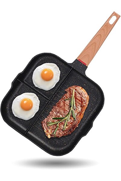 TERRIFI 3 in 1 Nonstick Frying Pan with Pour Spouts, 3 Section Versatile Brea...