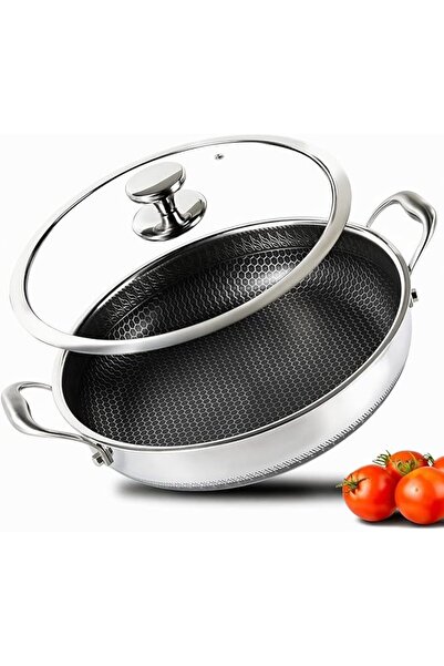 HOMODOSKEY Stainless Steel Nonstick Saute Pan, Cookware with Lid, 28CM Deep F...