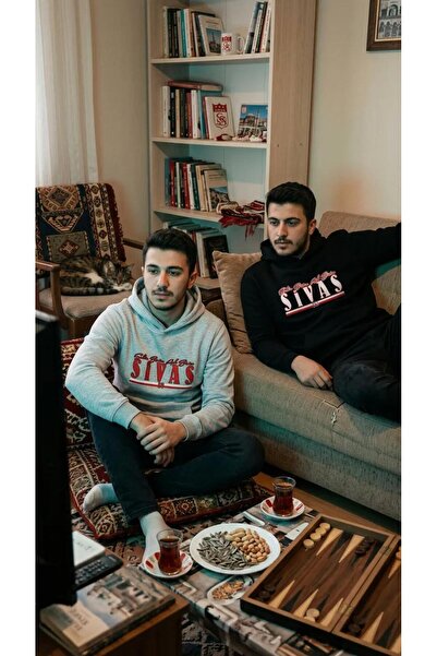 SARI Si̇vas Şehi̇r Bi̇zi̇m Akş Bi̇zi̇m 3 İpi̇lk Şardonlu Hoodie Polar