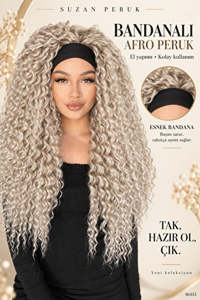 Suzan Peruk Bandanalı Afro Kıvırcık Peruk- Kabarık afro El yapımı Fiber Kanek...