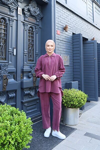 NİSUM MODA Costum Tencel cu fermoar la gât