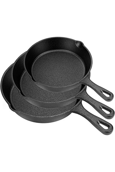 ALMEKAQUZ Set of 3 Cast Iron Frying Pans with Handles, Pre-Seasoned Cast Iron...