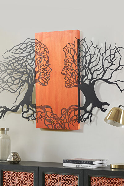 DEKORENZO Dekoratif Duvar Süsü Yüzlü Ağaç Ahşap 92x57,5 cm Kiremit