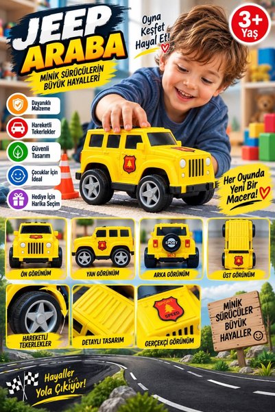 wappa SARI Renk JEEP Araba Oyuncak Jeep Araba İttir Bırak Oyuncak Araba Sarı ...