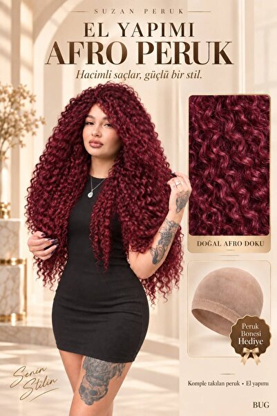 Suzan Peruk Afro Kıvırcık Peruk- Kabarık afro El yapımı Fiber Kanekelon özel ...