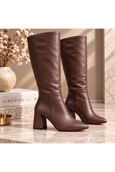 Novora Pointed Matte Zippered 48 cm Women's Long Boots