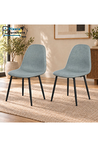 PixelsFurniture كرسي سفرة قماش كتان من بكسل الأثاث، بمسند للظهر مع أرجل معدني...