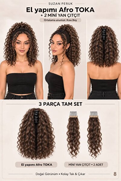 Suzan Peruk Kısa Afro Kıvırcık Mandallı Toka & Ön Çıt Çıt Seti