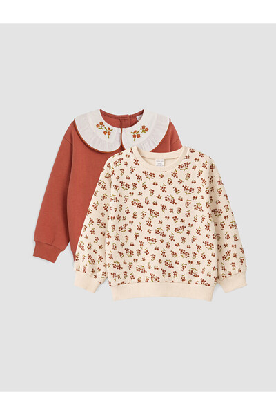 LC Waikiki Rmz Gi̇yi̇m Farkiyla Baby Roba Collar Floral Girls' Thick Sweatshirt