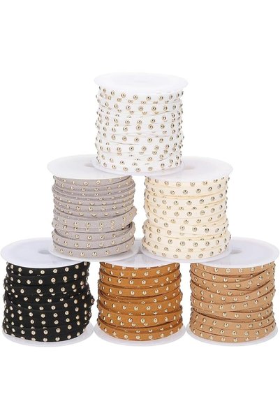 KASTWAVE 32.8 Yards Studded Faux Suede Cord for Jewelry Making, 6 Rolls Flat ...