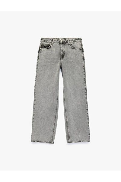 Koton Buttoned, Washed, Pocketed, Regular Waist Cotton Baggy Denim Trousers -...