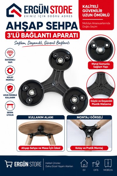 Ergün Store Sehpa Ayak Bağlantı Aparatı 3'lü Bağlantı M8 Civata 1 Adet Vida D...