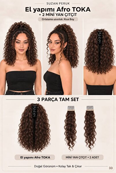 Suzan Peruk Kısa Afro Kıvırcık Mandallı Toka & Ön Çıt Çıt Seti